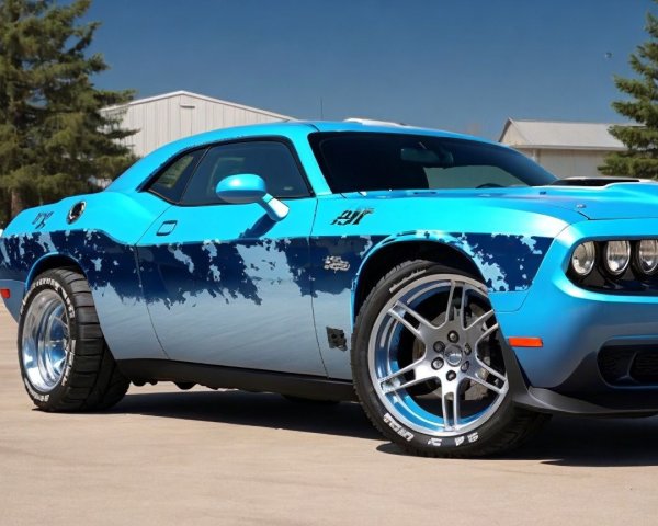Blue Muscle Car with Sleek Design and Bold Graphics