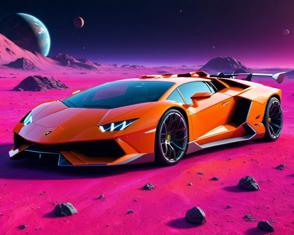 Orange Lamborghini Aventador in Surreal Landscape