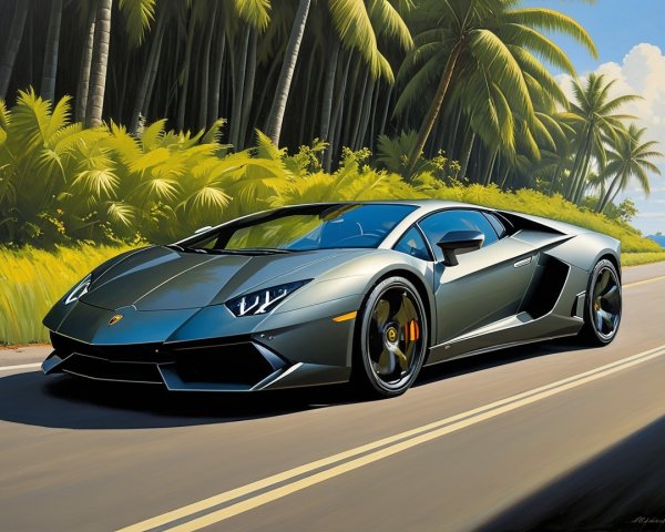 Lamborghini Aventador on a Winding Tropical Road