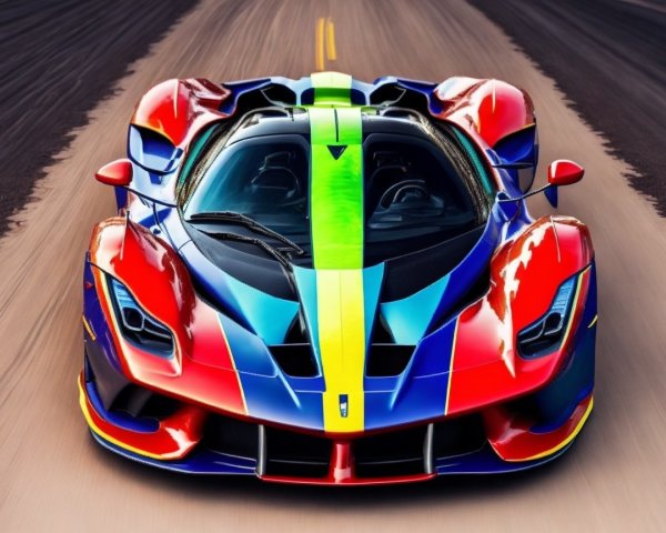 Vibrant Multicolored Sports Car on Empty Road