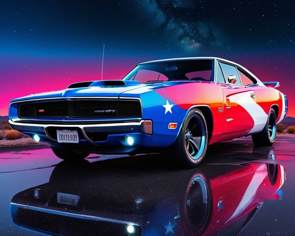 Vintage Muscle Car with Texas Flag Paint Job