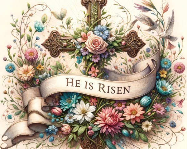 Ornate Cross with Flowers and Resurrection Theme