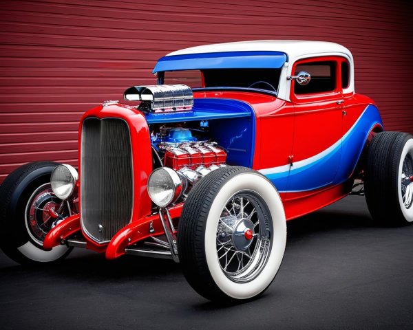 Classic Hot Rod with Glossy Blue and Red Design