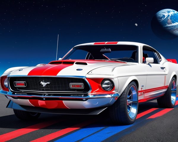 1969 Mustang with White Exterior and Red Stripes