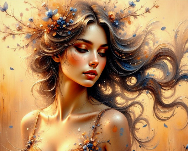 Tranquil Portrait of a Woman with Floral Elements