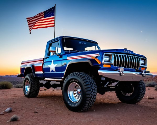 Classic Pickup Truck with Patriotic Color Scheme