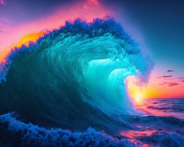 Majestic Ocean Wave at Sunset with Vibrant Colors