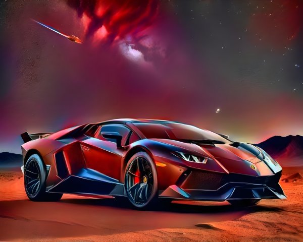 Futuristic Lamborghini Aventador in Cosmic Background