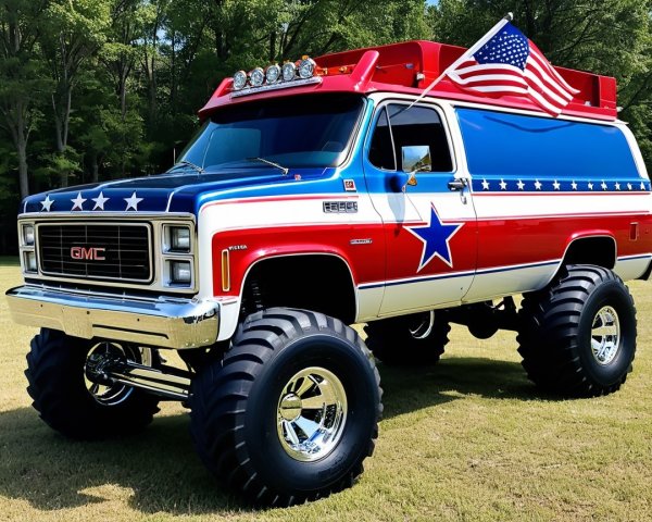 Patriotic SUV with Red, White, and Blue Design