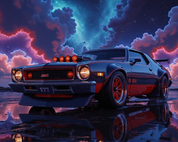 Vintage Muscle Car with Bold Black and Red Design