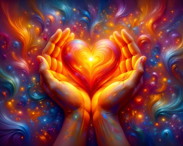 Vibrant Heart Surrounded by Colorful Luminous Patterns