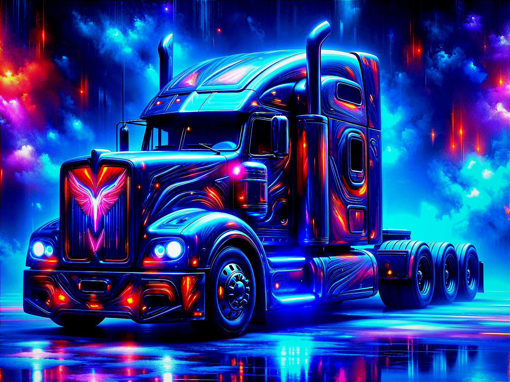 Futuristic truck with vibrant colors and sleek design