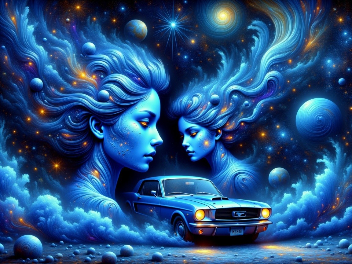 Ethereal Female Figures in Cosmic Blue Hues