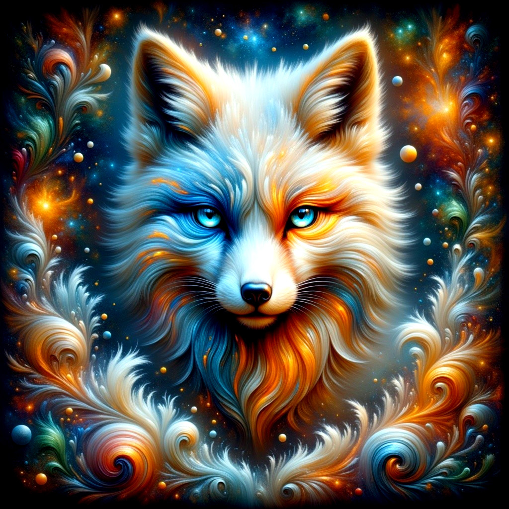 Vibrant Fox Face with Cosmic Background Artwork