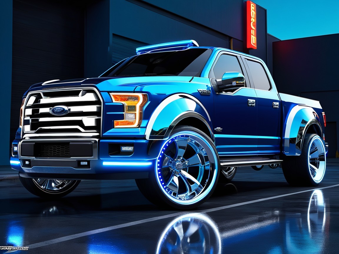 Modified Ford F-150 with Electric Blue Finish