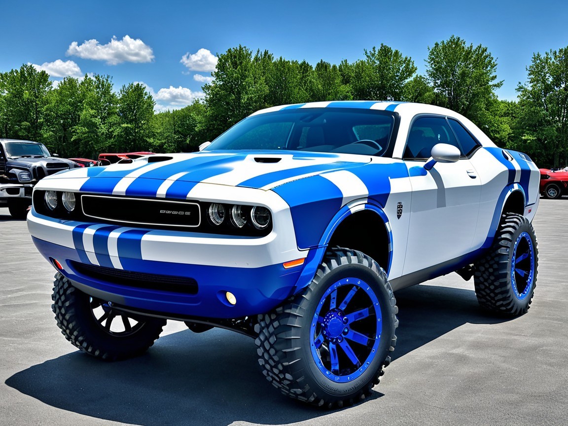 Modified Muscle Car with Bold Design and Off-Road Features