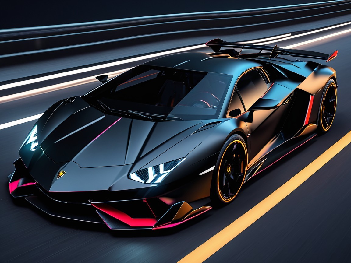 Futuristic Sports Car with Black and Pink Accents