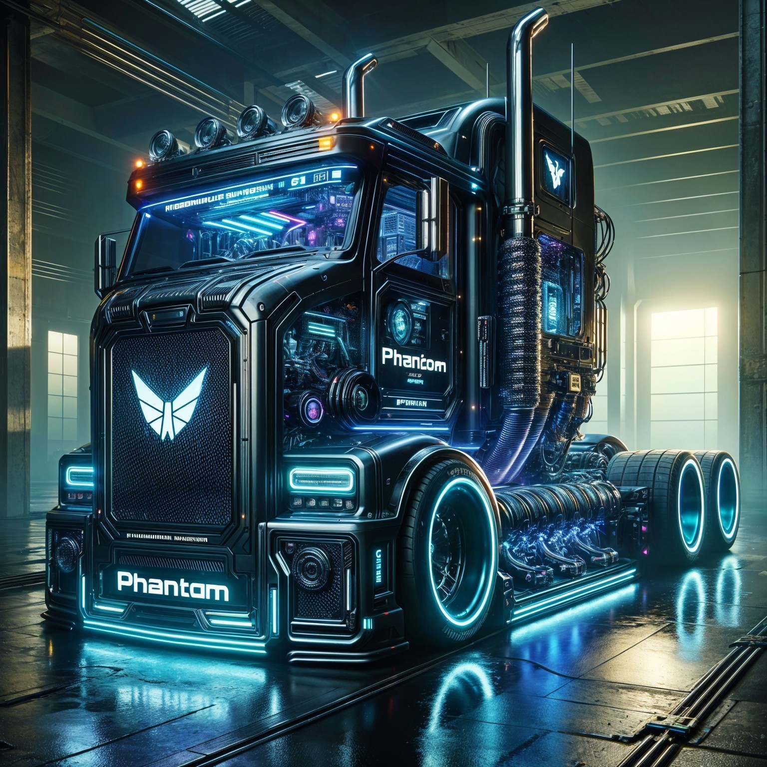 Futuristic Truck Design with Neon Lighting and Tech Elements