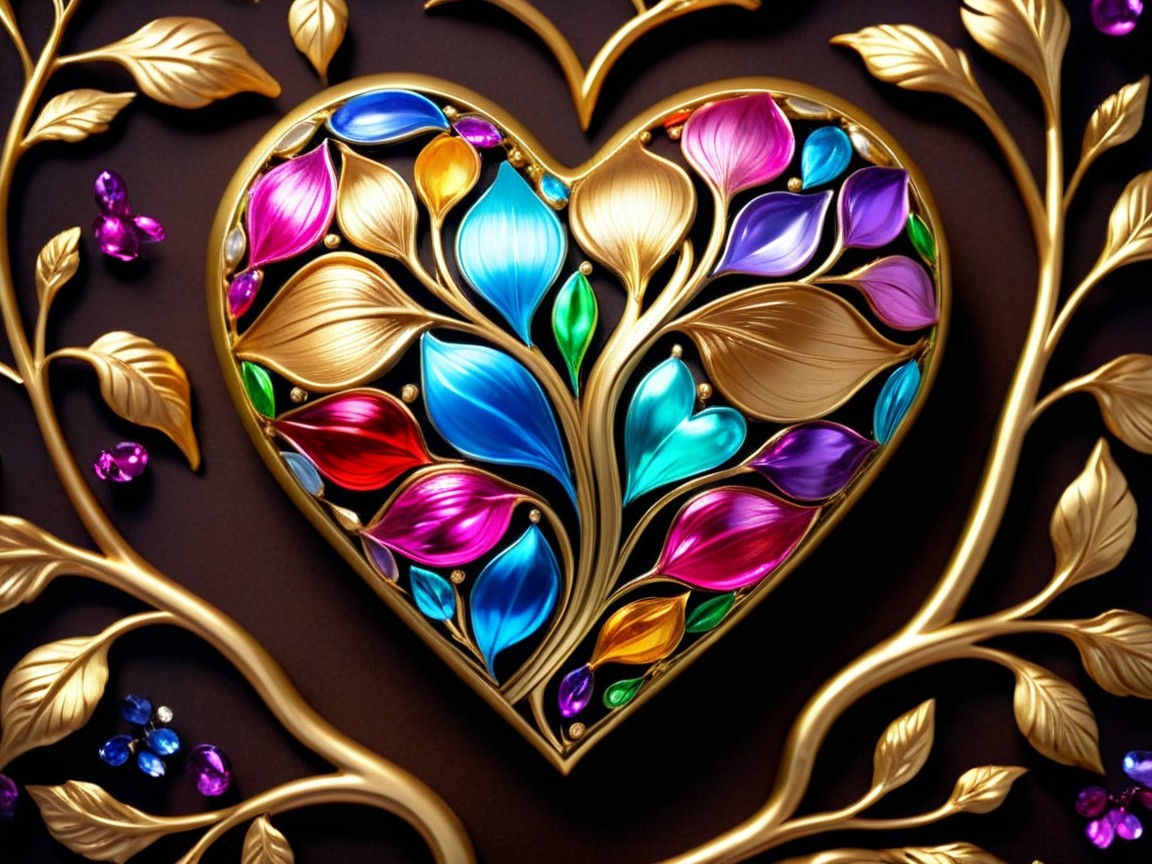 Intricately Designed Heart Motif with Colorful Petals