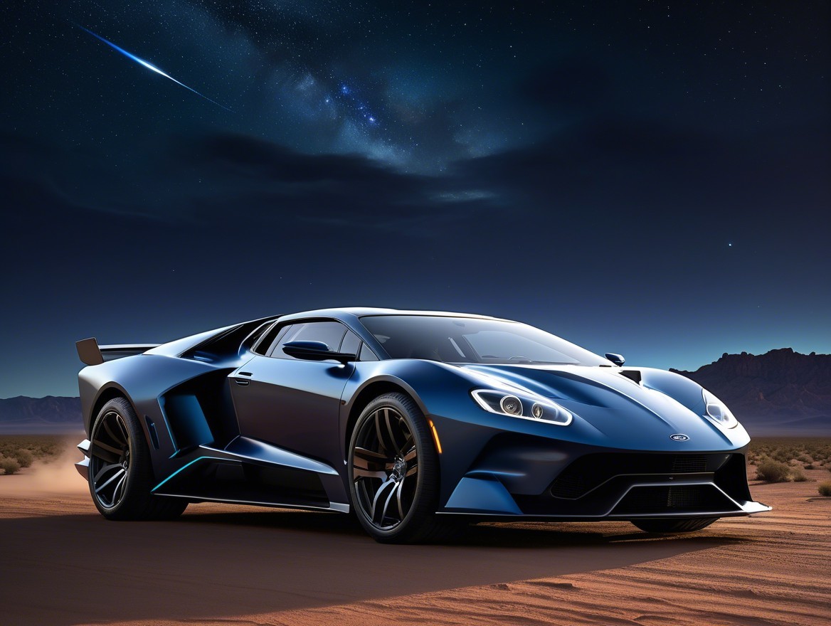Black Sports Car in Desert Under Starry Sky