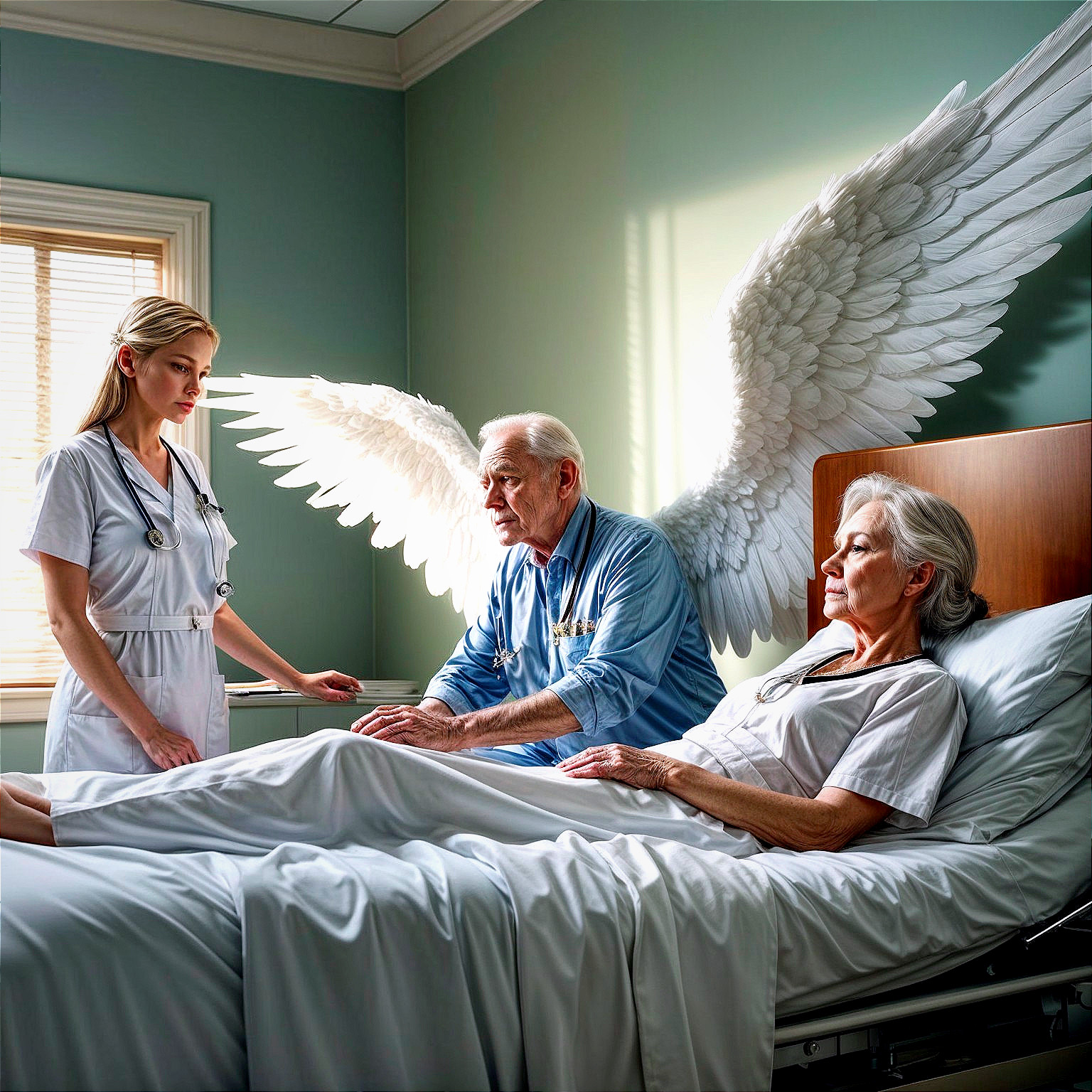 Nurse and Patient in a Serene Hospital Room Scene