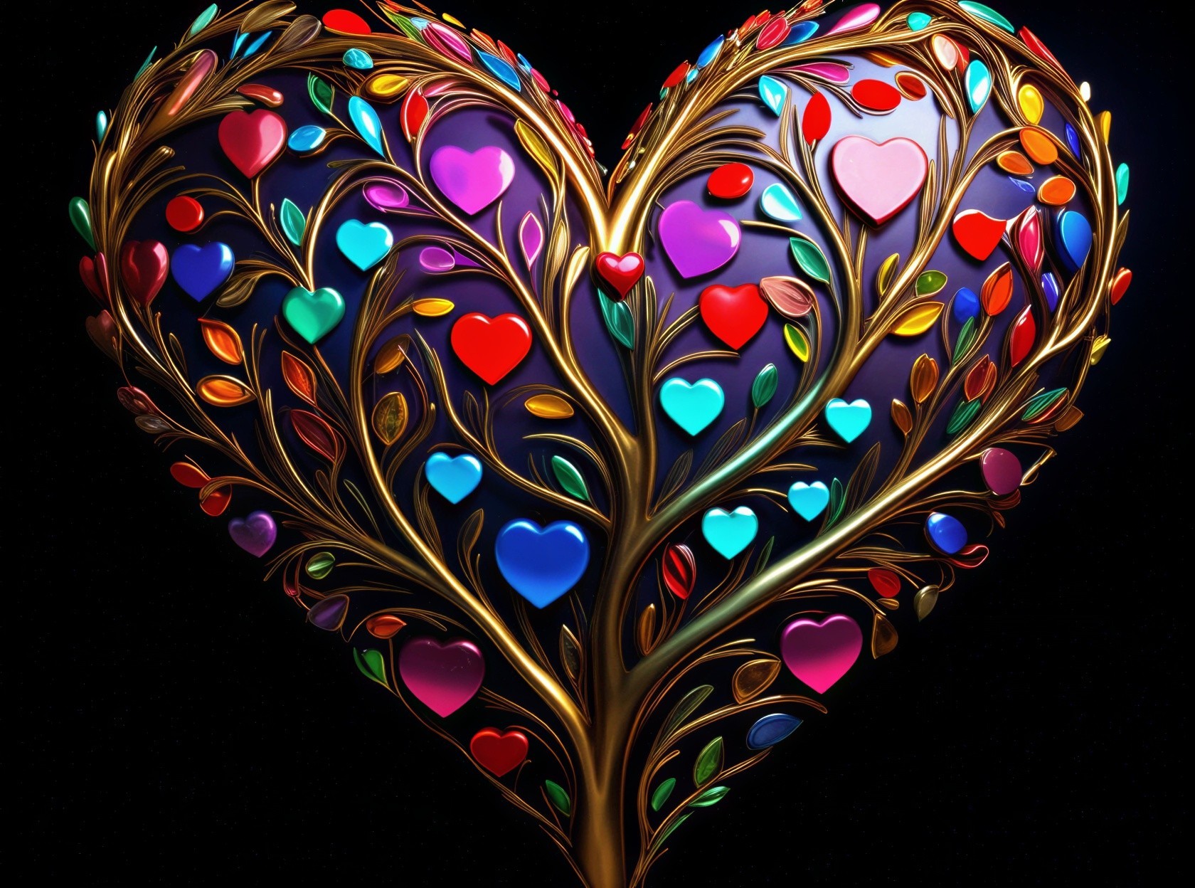 Heart Design with Intertwining Branches and Leaves