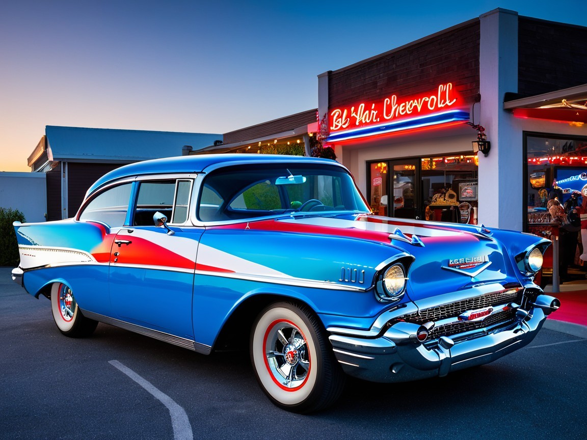 1957 Chevrolet at Retro Diner with Neon Signage
