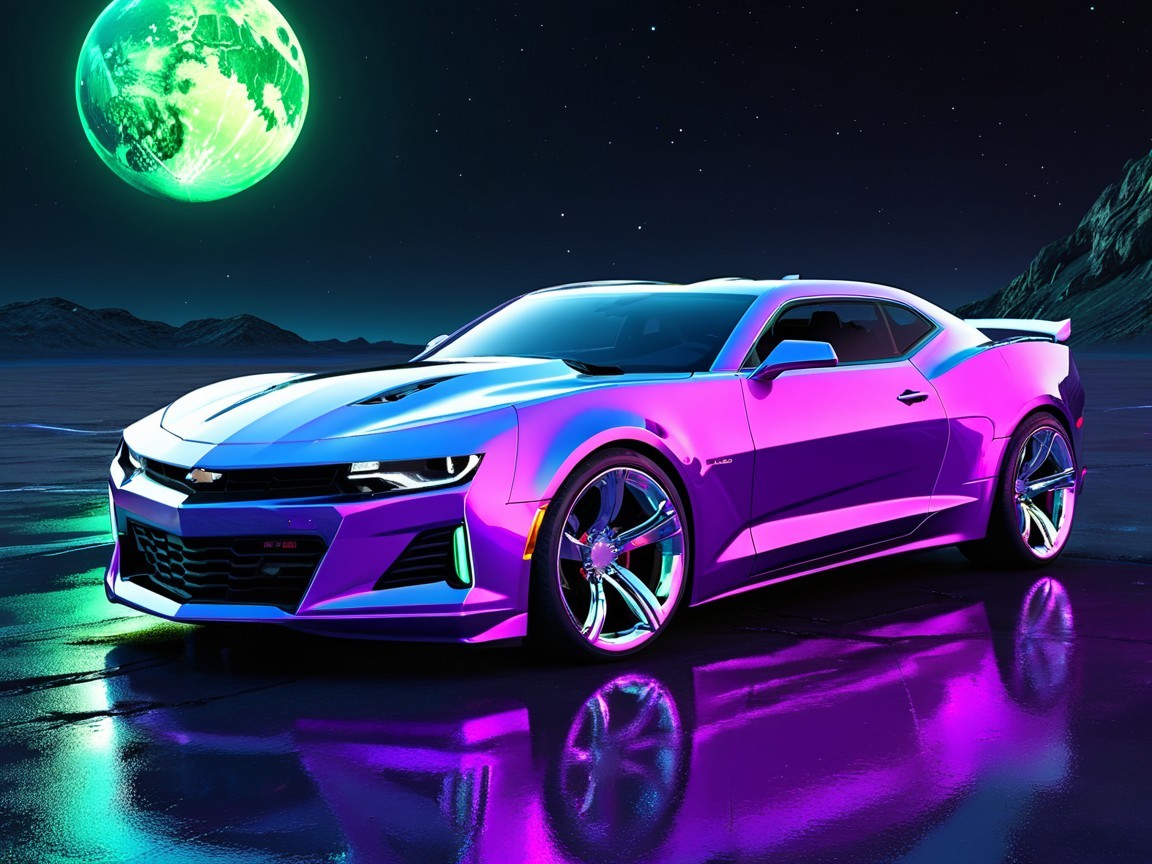 Chevrolet Camaro Under Moonlit Green Sky