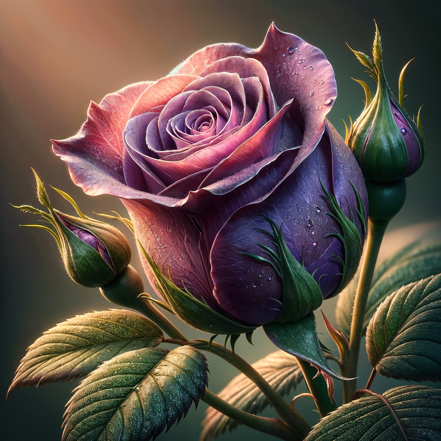 Close-Up of a Vibrant Purple Rose with Water Droplets
