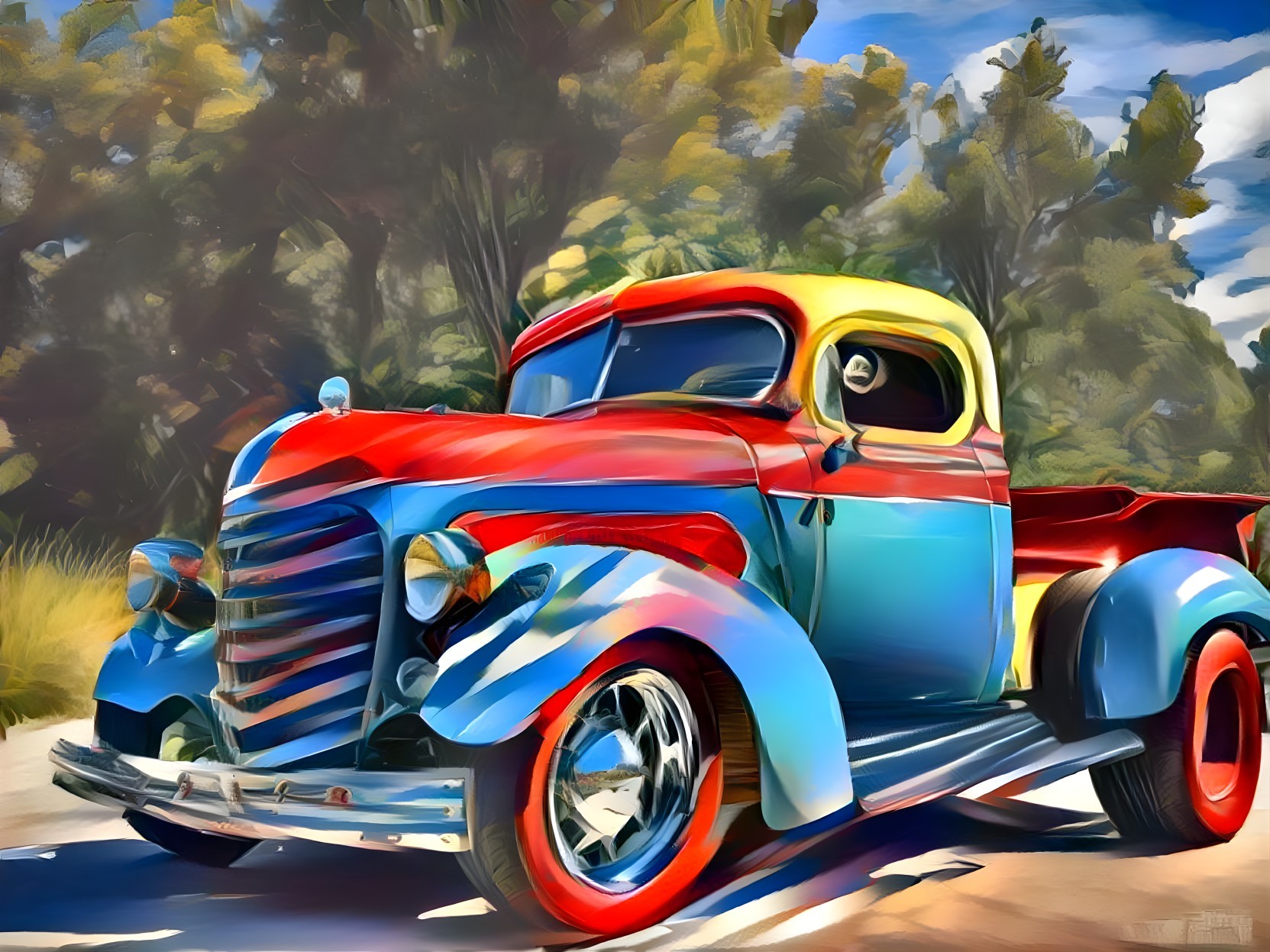 Classic Truck with Colorful Vintage Paint Job