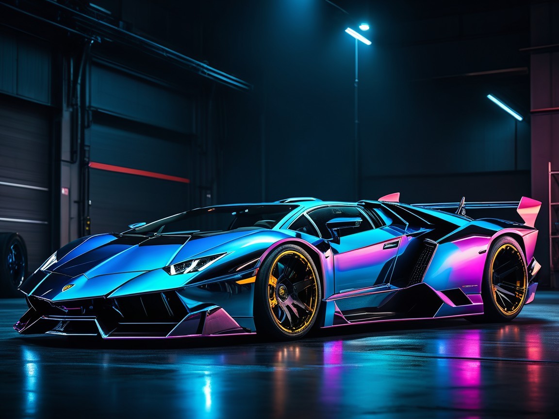 Futuristic Sports Car with Blue and Purple Gradient