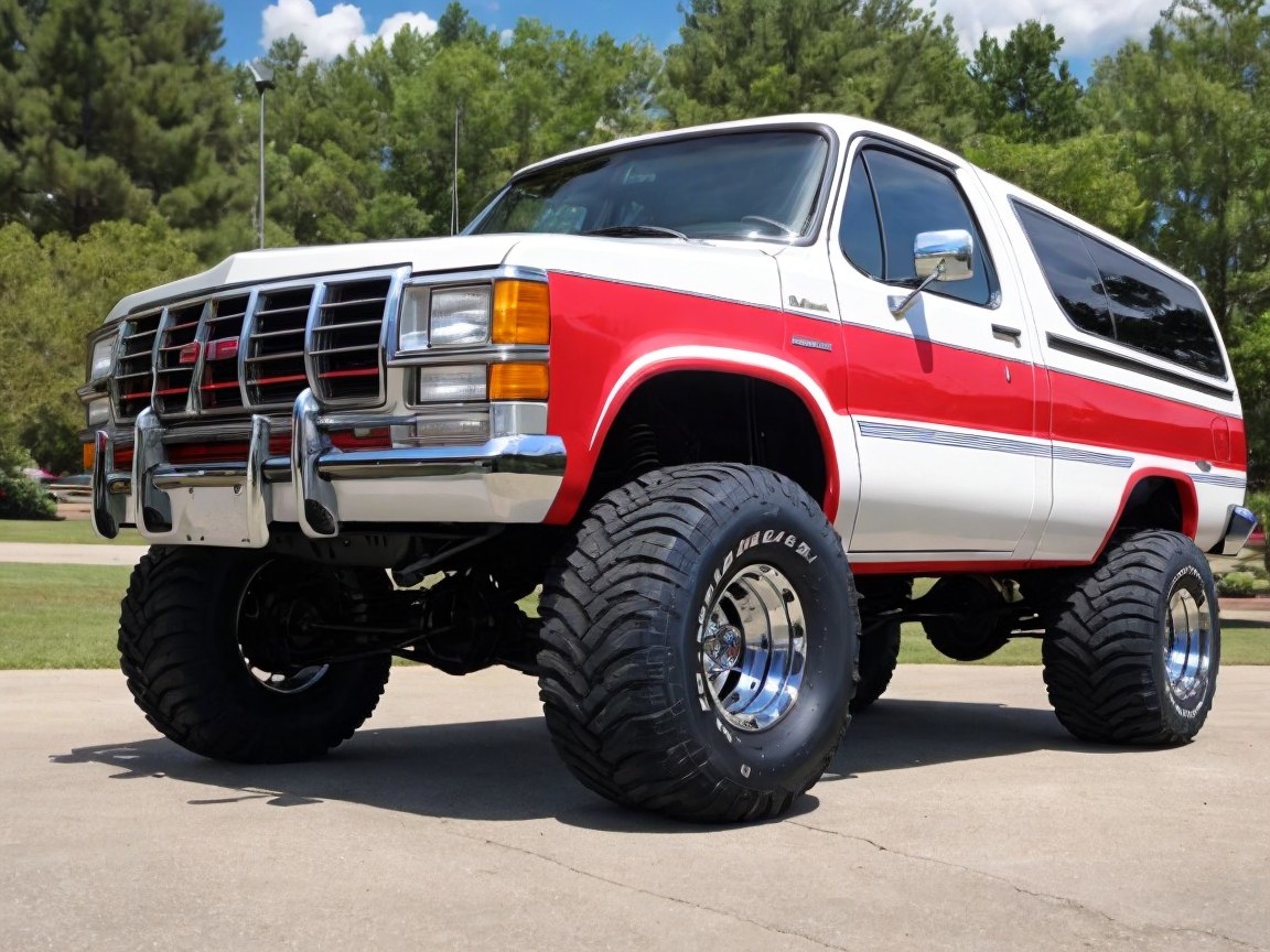 Classic GMC SUV in Red and White with Off-Road Design