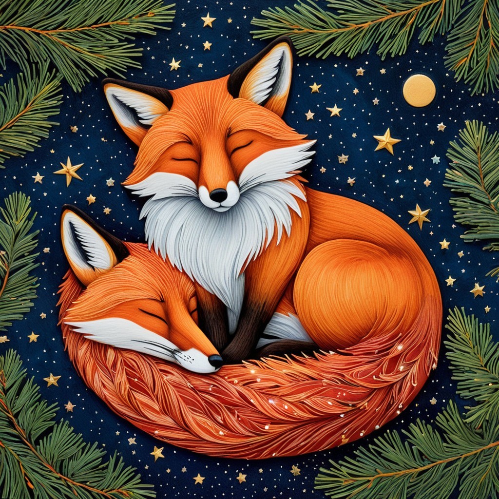 Stylized foxes against a starry night backdrop
