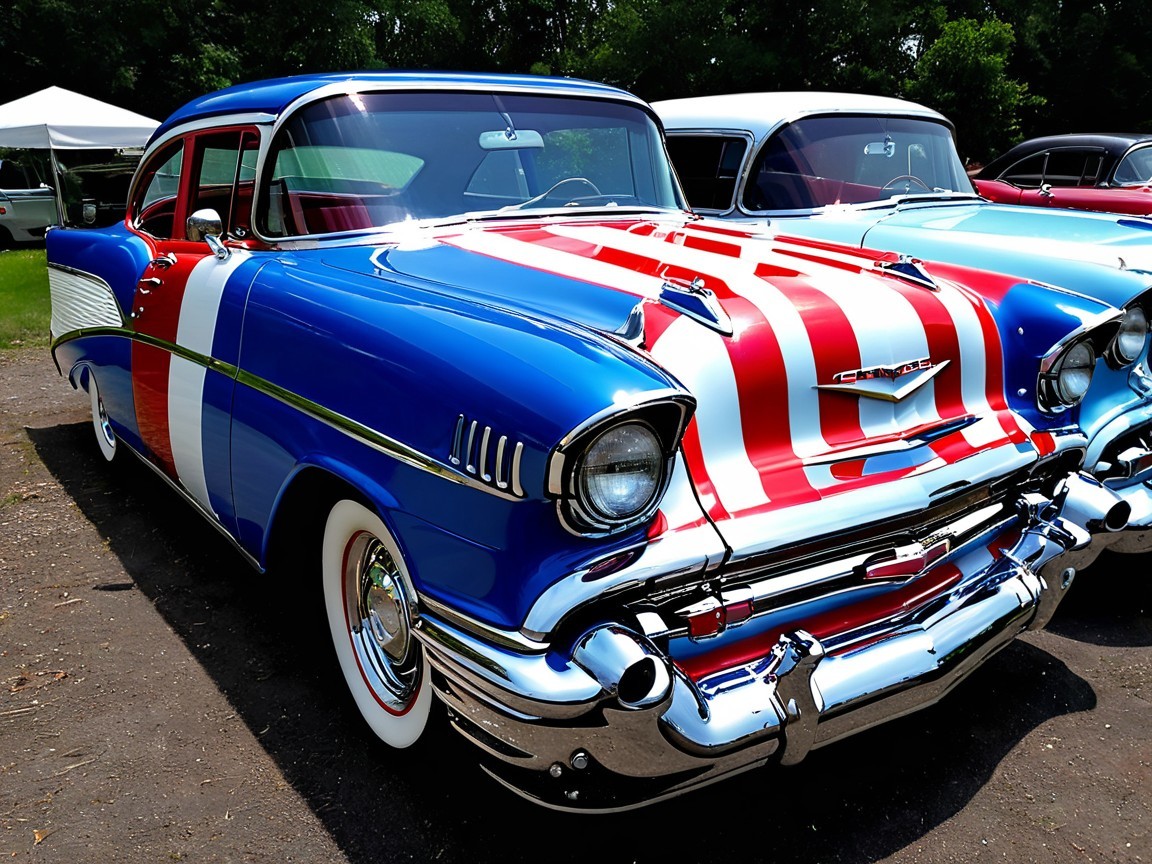 1957 Chevrolet with Blue Exterior and Stripes