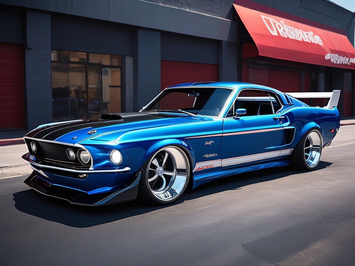 Blue Classic Muscle Car with Aggressive Design Features