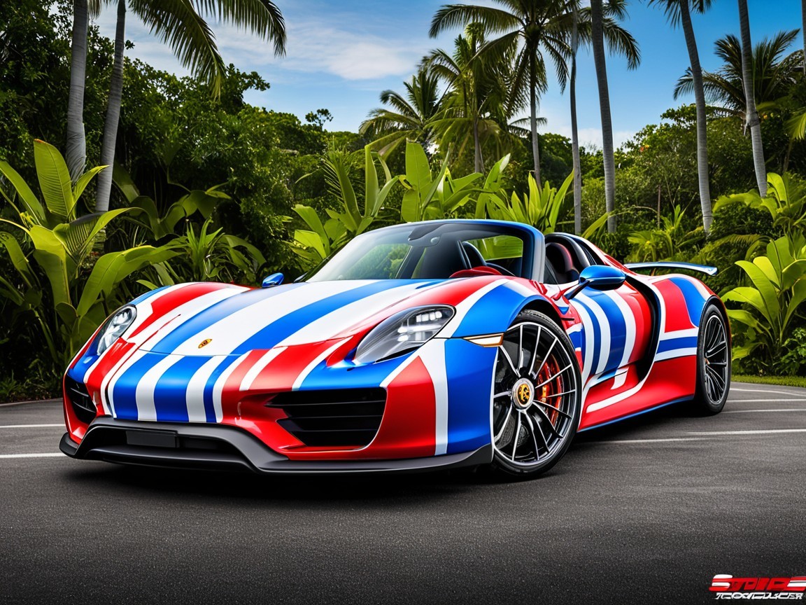 Porsche 918 Spyder in Tropical Setting with Stripes