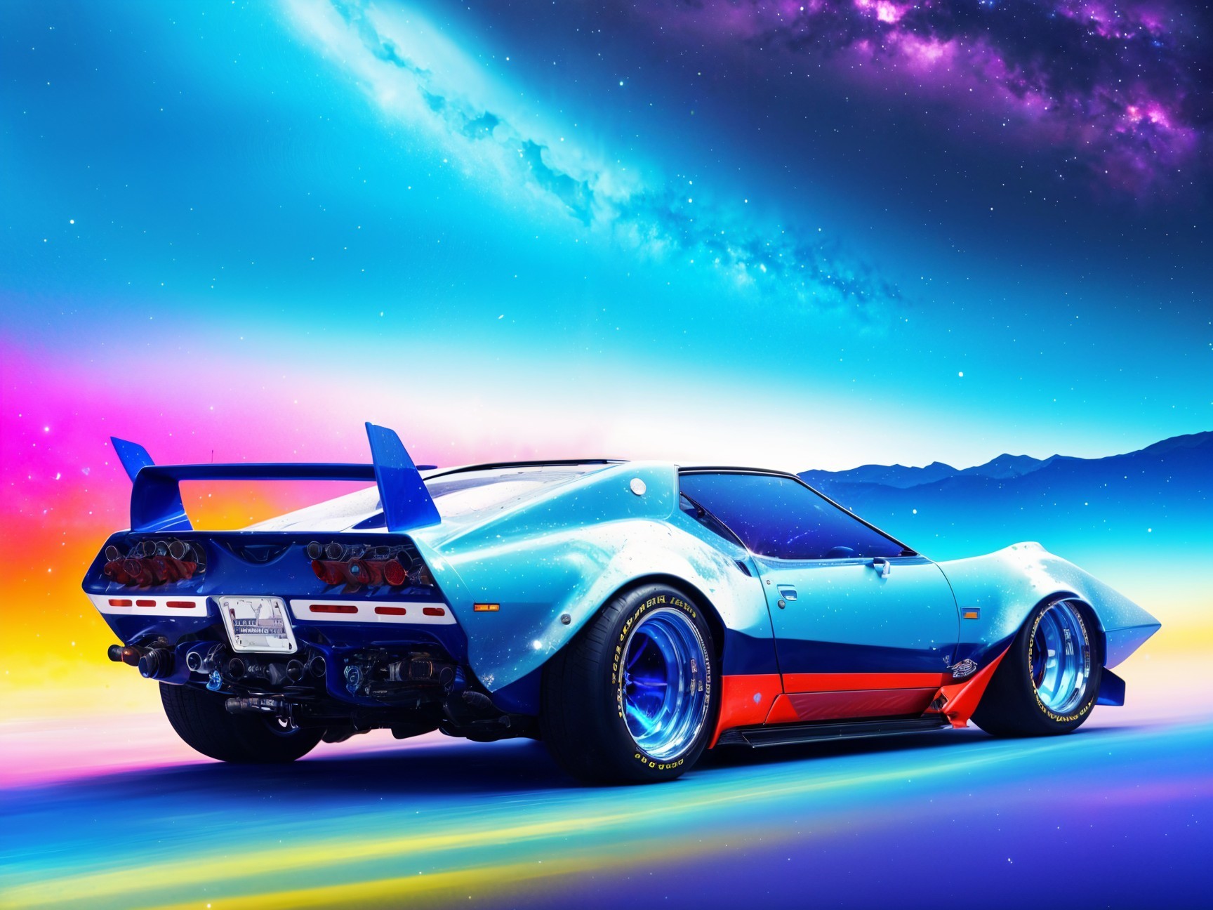 Retro-Futuristic Car Against Cosmic Background