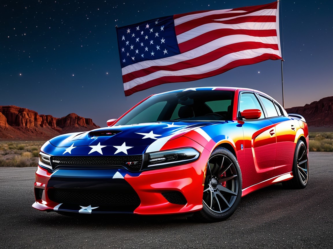 Custom-Painted Muscle Car with Patriotic Design
