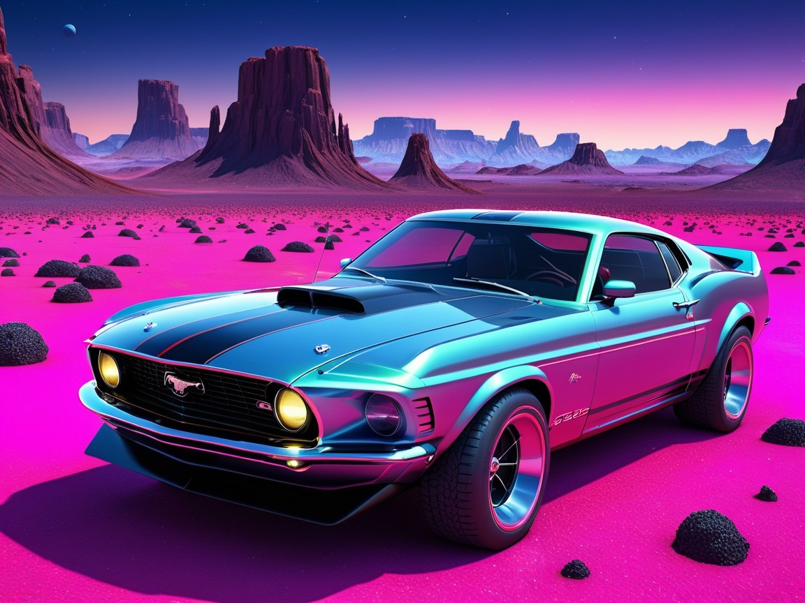 Vintage Sports Car in Pink Desert Landscape