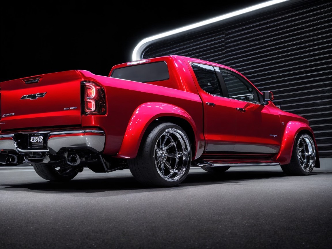 Red Pickup Truck with Bold Design and Chrome Accents
