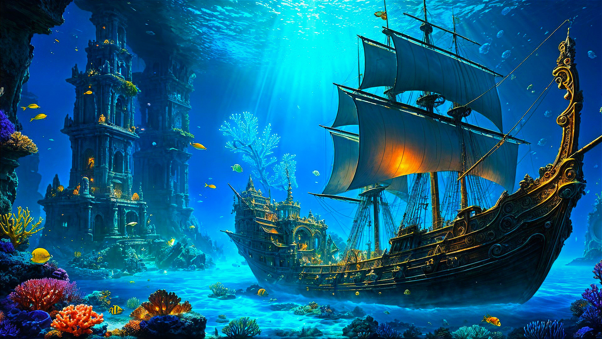 Detailed Digital Painting of a Sunken Pirate Shipwreck