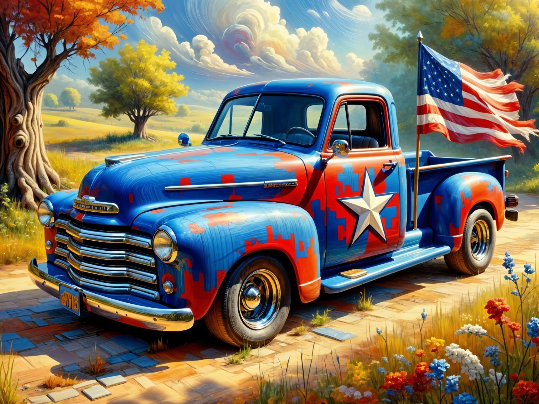 Vintage Pickup Truck on a Scenic Country Road