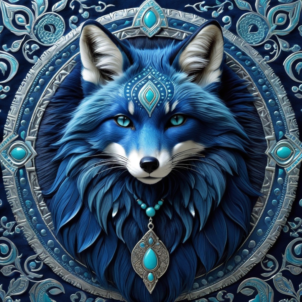 Majestic blue fox with patterned fur and gemstone collar