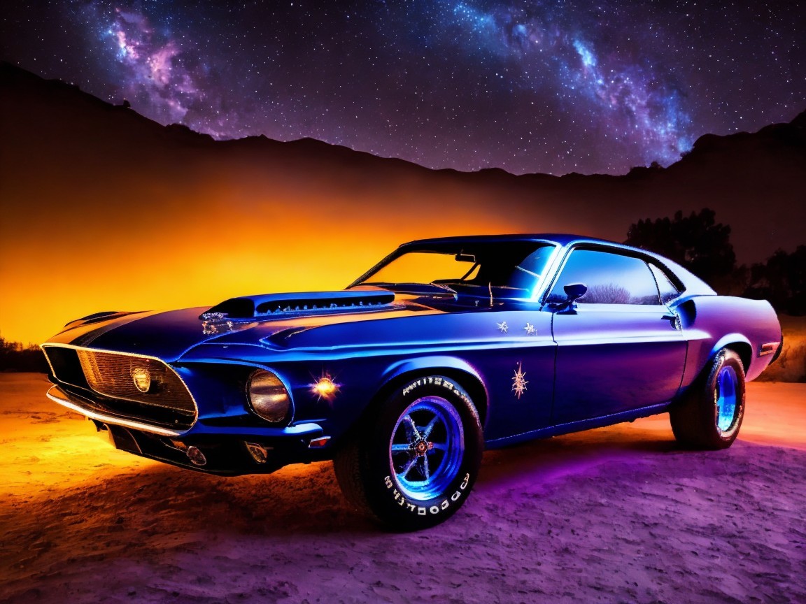 1969 Ford Mustang Under Starry Night Sky