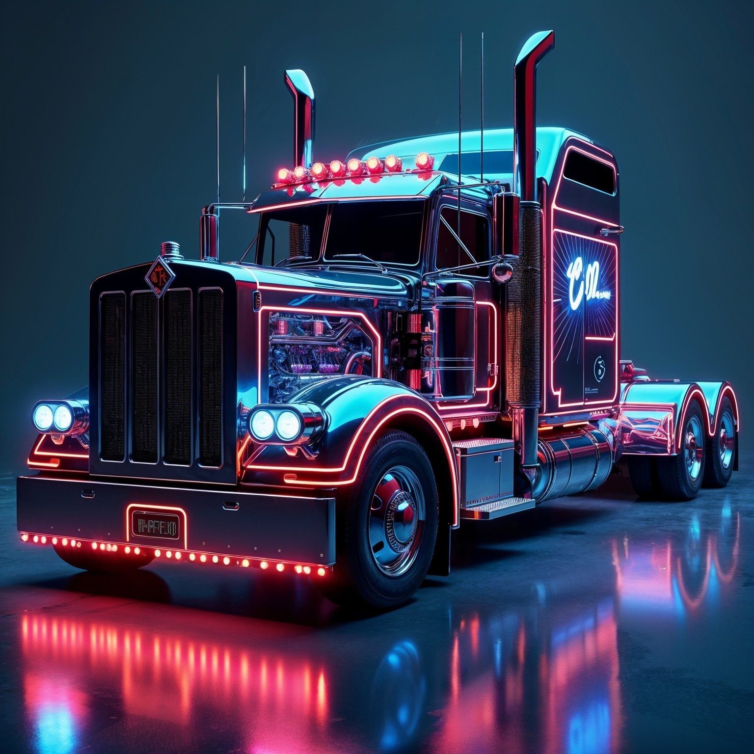 Vintage Truck with Neon Lights and Chrome Accents