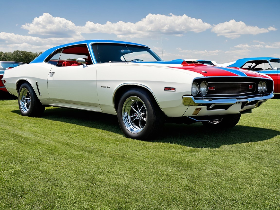 Classic Muscle Car with Two-Tone Design and Stripes