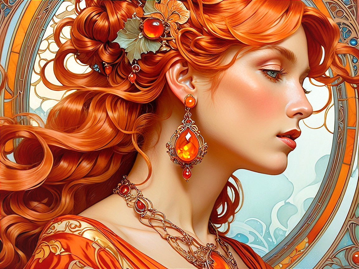 Hyperrealistic Oil Painting of a Woman with Red Hair