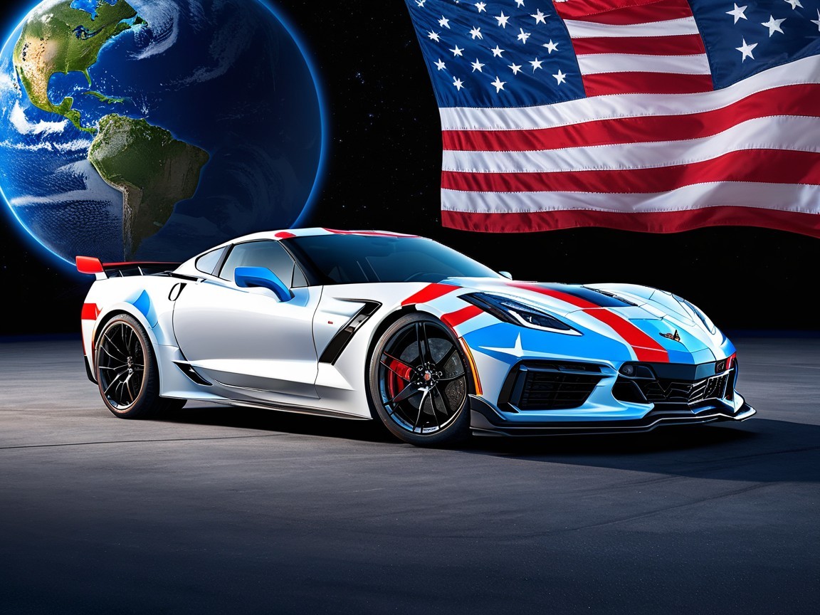 White Sports Car with Red and Blue Accents in Space