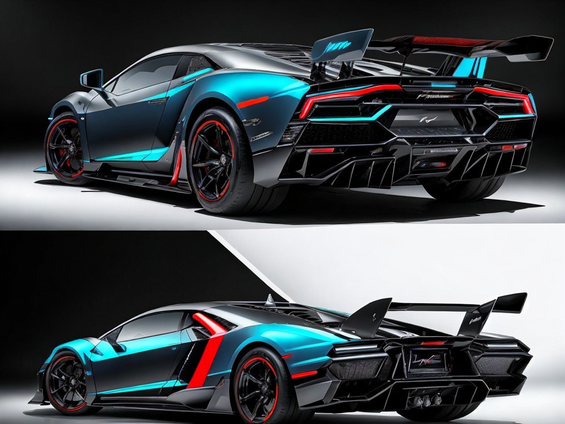 High-Performance Sports Car in Blue and Black Design
