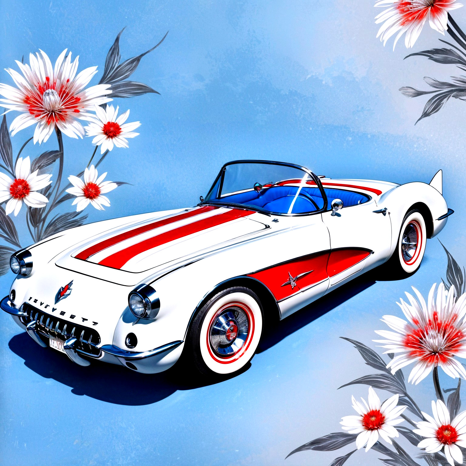 Classic Convertible Sports Car with Floral Accents